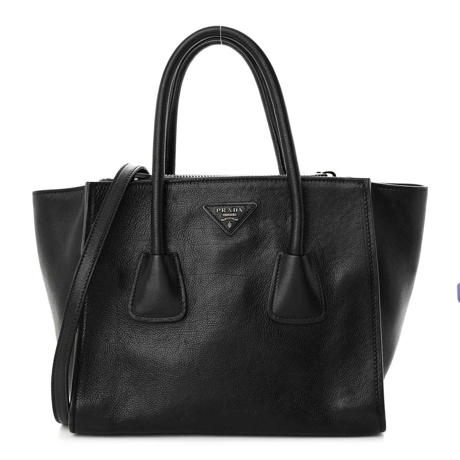 Prada Glace Calf Small Twin Pocket Tote Black 1 of 12