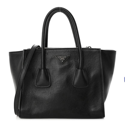 Prada Glace Calf Small Twin Pocket Tote Black 1 of 12