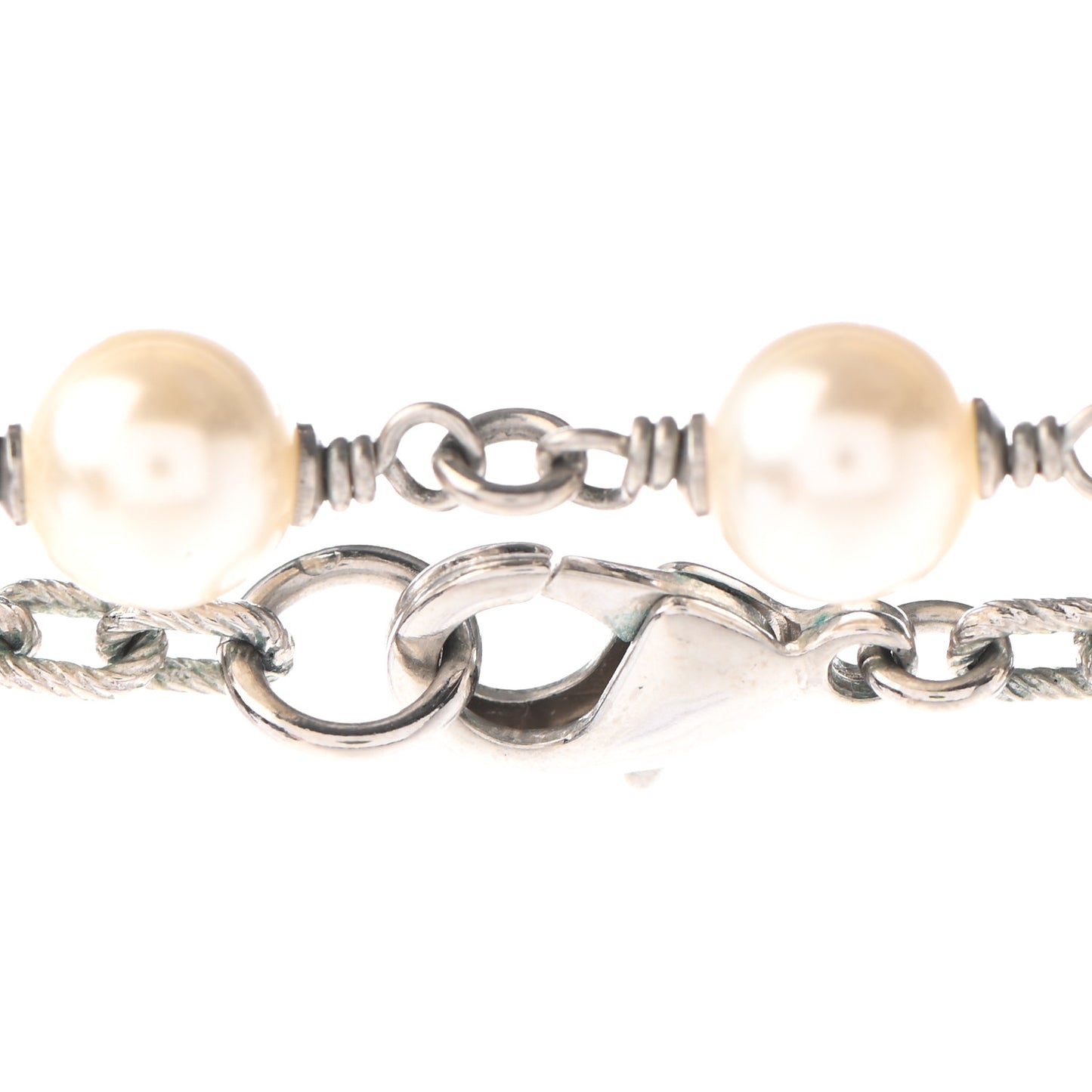 Pearl Baguette Crystal CC Long Necklace Silver