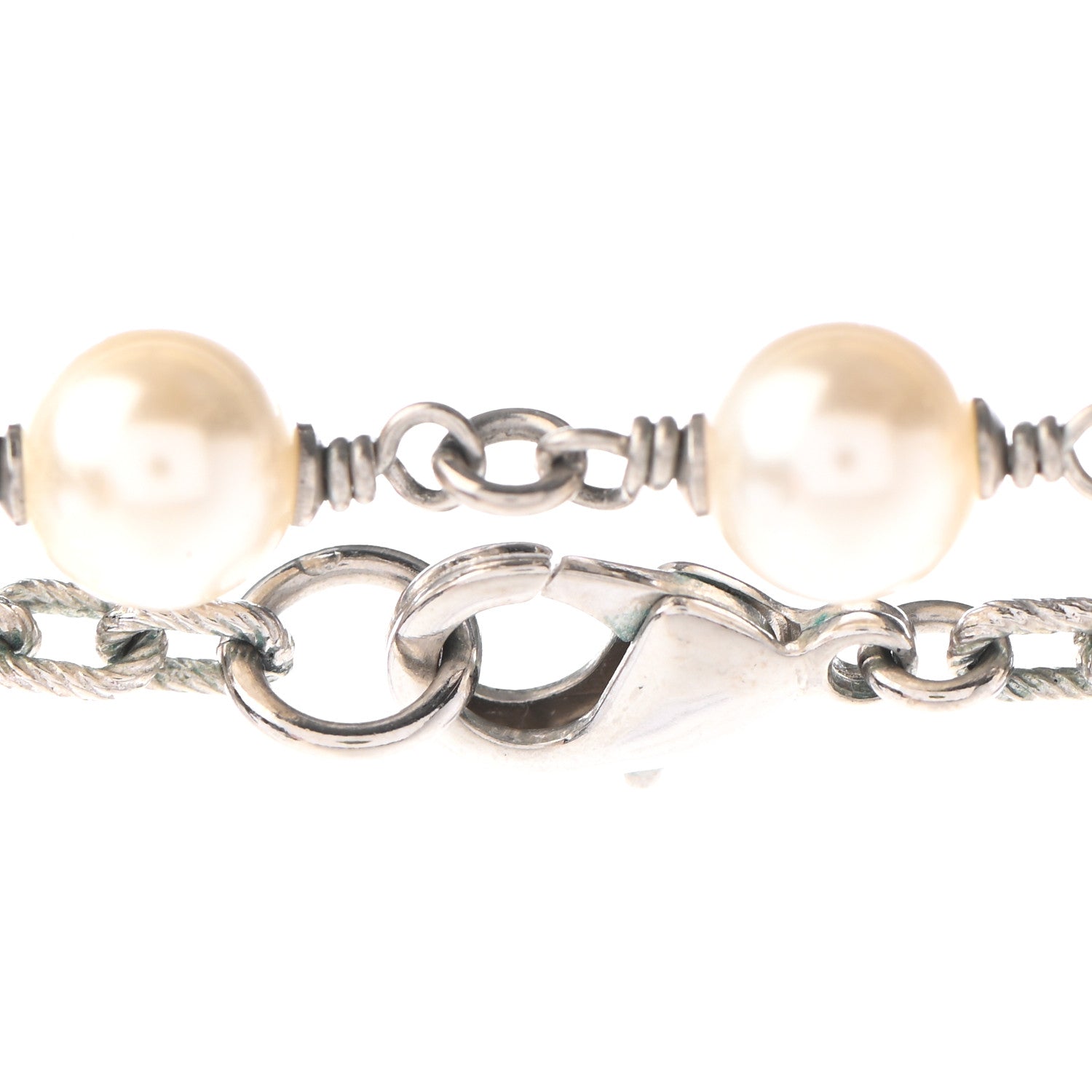 Chanel Pearl Baguette Crystal CC Long Necklace Silver 4 of 5
