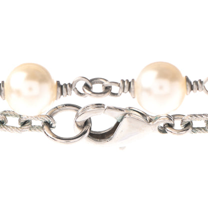 Chanel Pearl Baguette Crystal CC Long Necklace Silver 4 of 5