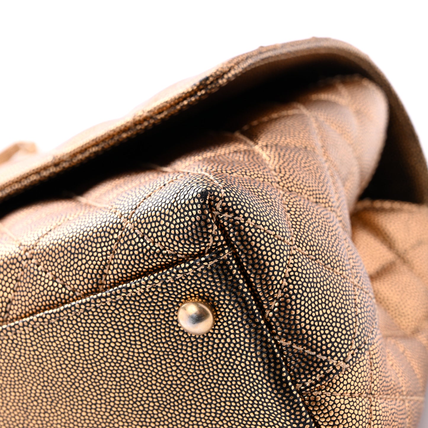 Metallic Caviar Quilted Small Coco Handle Flap Gold