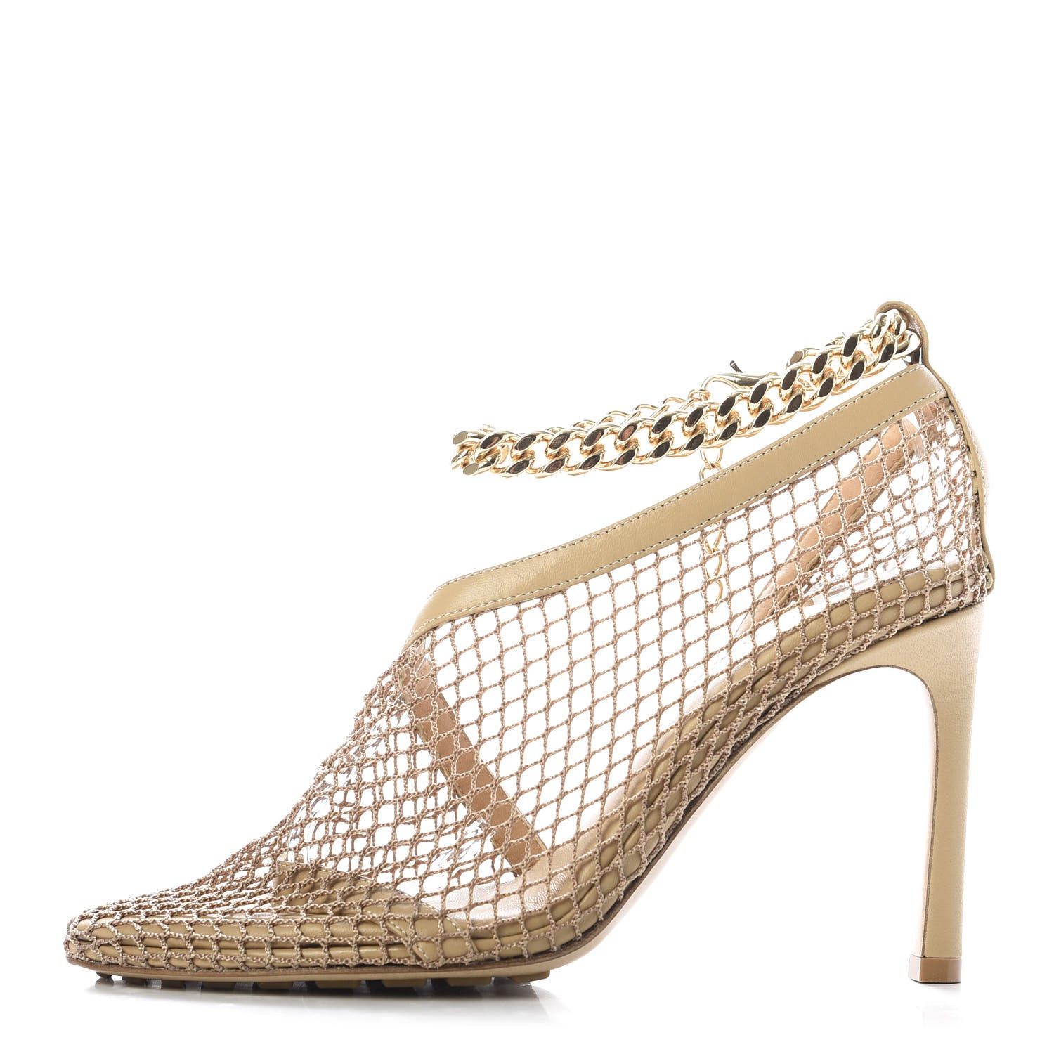 Bottega Veneta Mesh Nappa Chunky Chain Sandals 35 Beige Pony 1 of 9