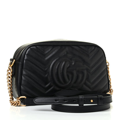 Gucci Calfskin Matelasse Small GG Marmont Chain Shoulder Bag Black 2 of 4