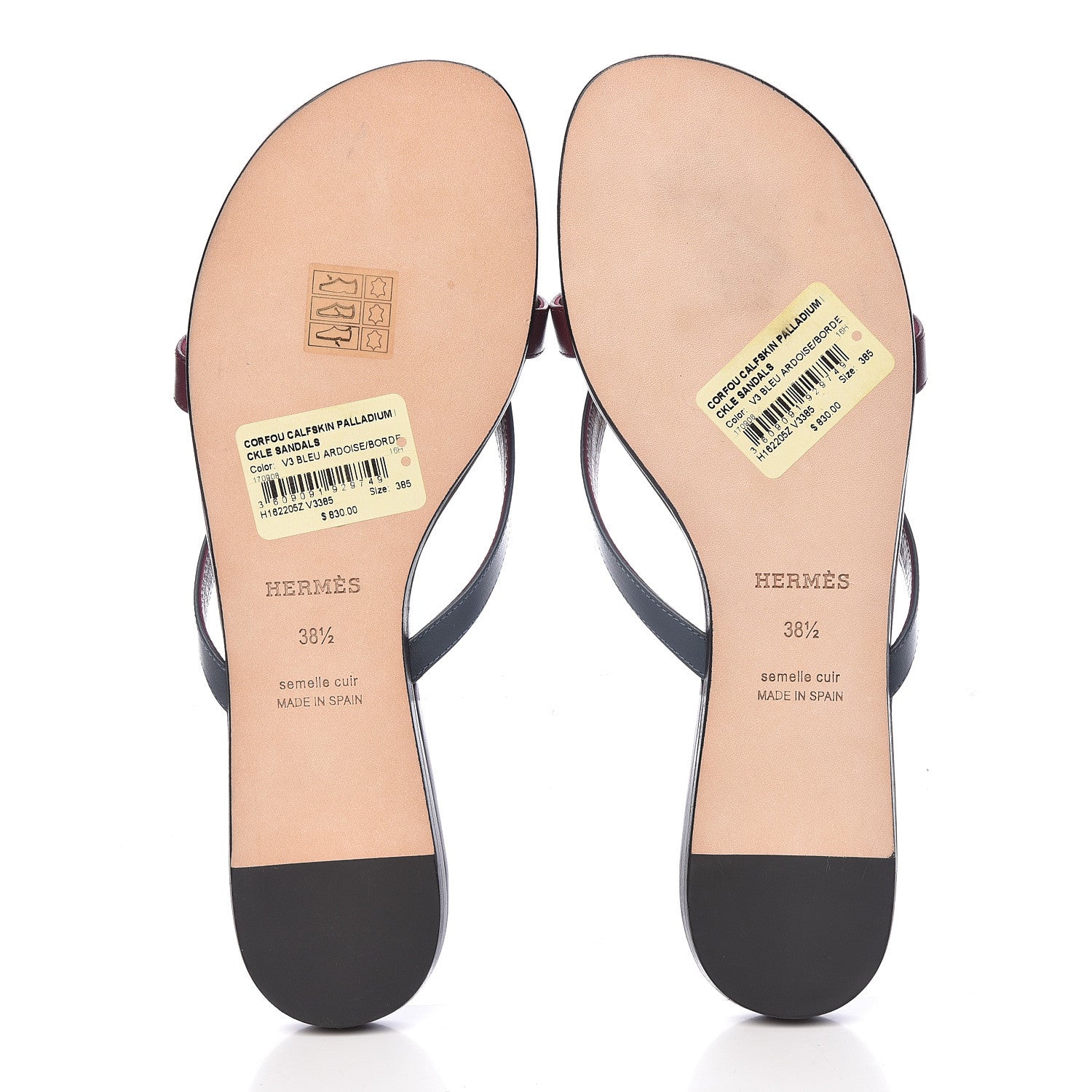 Hermes Nappa Calfskin Corfou Sandals 38.5 Bleu Ardoise Bordeaux 5 of 10