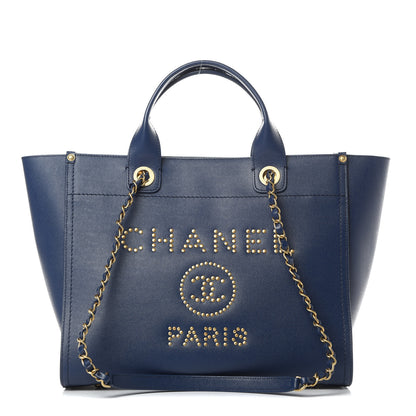 Chanel Caviar Small Studded Deauville Tote Navy 1 of 14