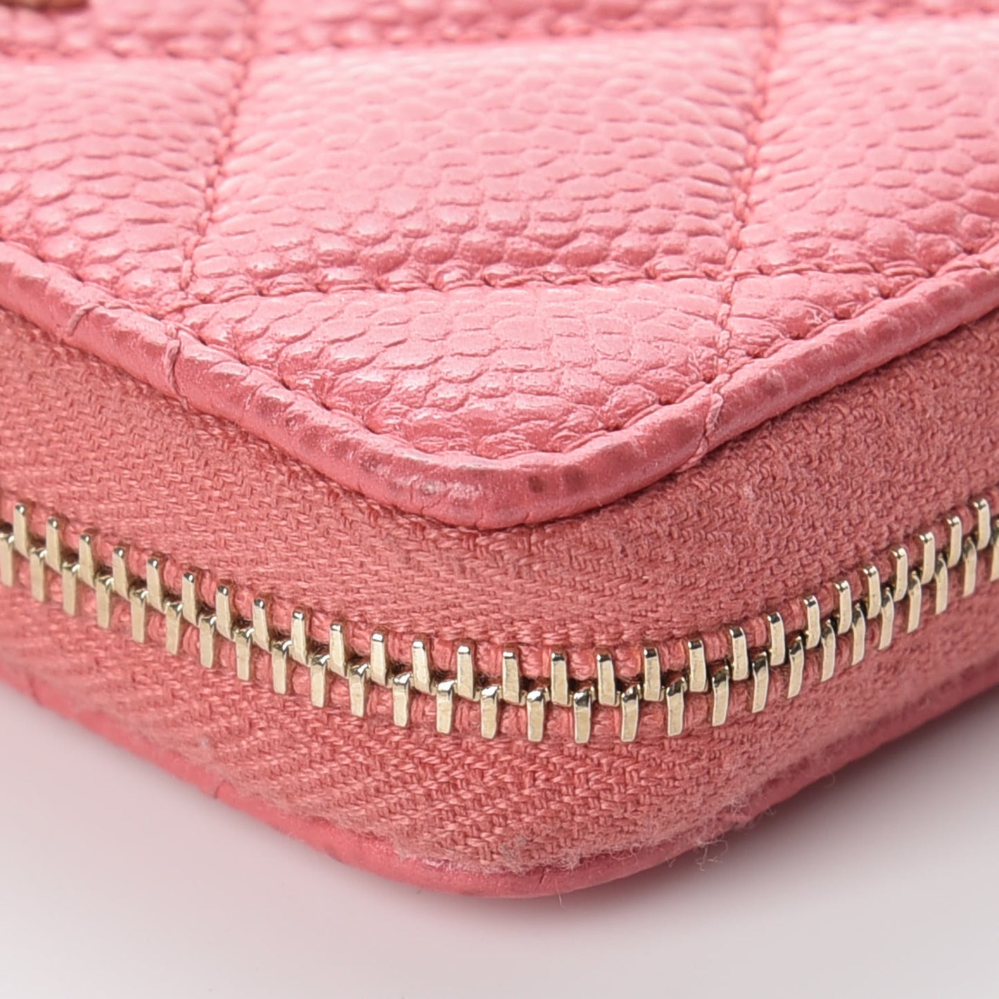 Metallic Caviar Quilted Zip Coin Purse Pink