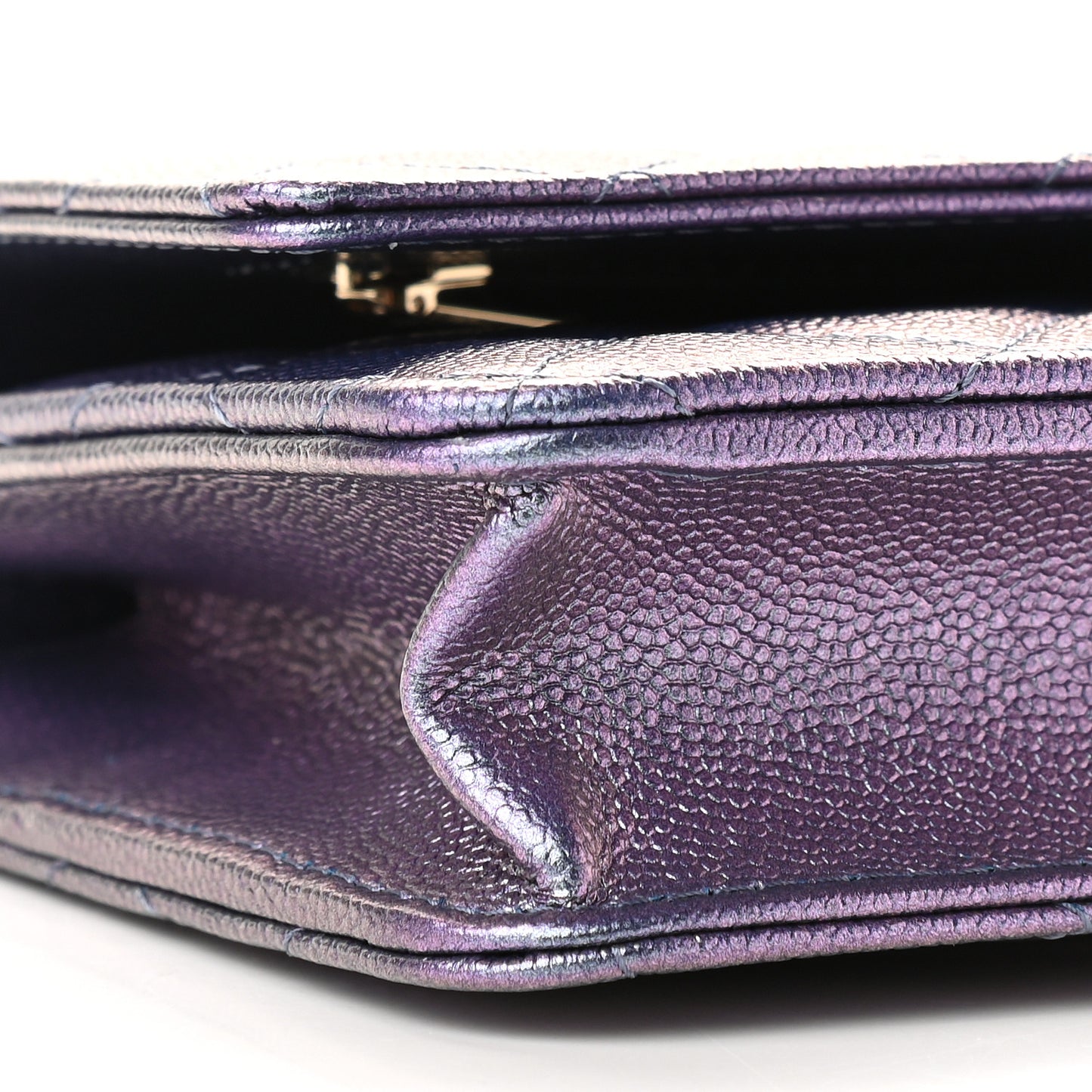 Iridescent Caviar Quilted Wallet On Chain WOC Dark Blue