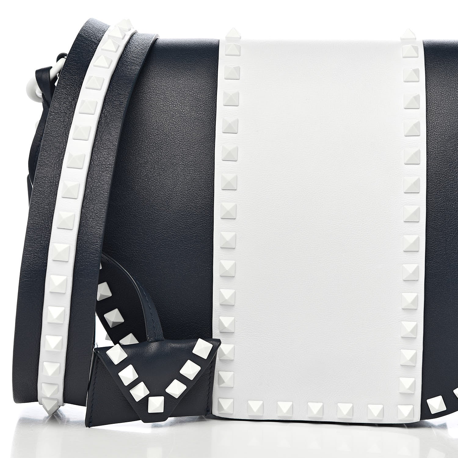 Valentino Garavani Vitello Colorblock Large Free Rockstud Halfmoon Saddle Bag Marine White 17 of 17
