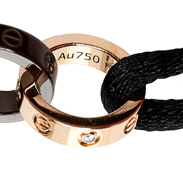 Cartier 18K Pink Gold Ceramic 4 Diamond LOVE Cord Bracelet Black 4 of 9