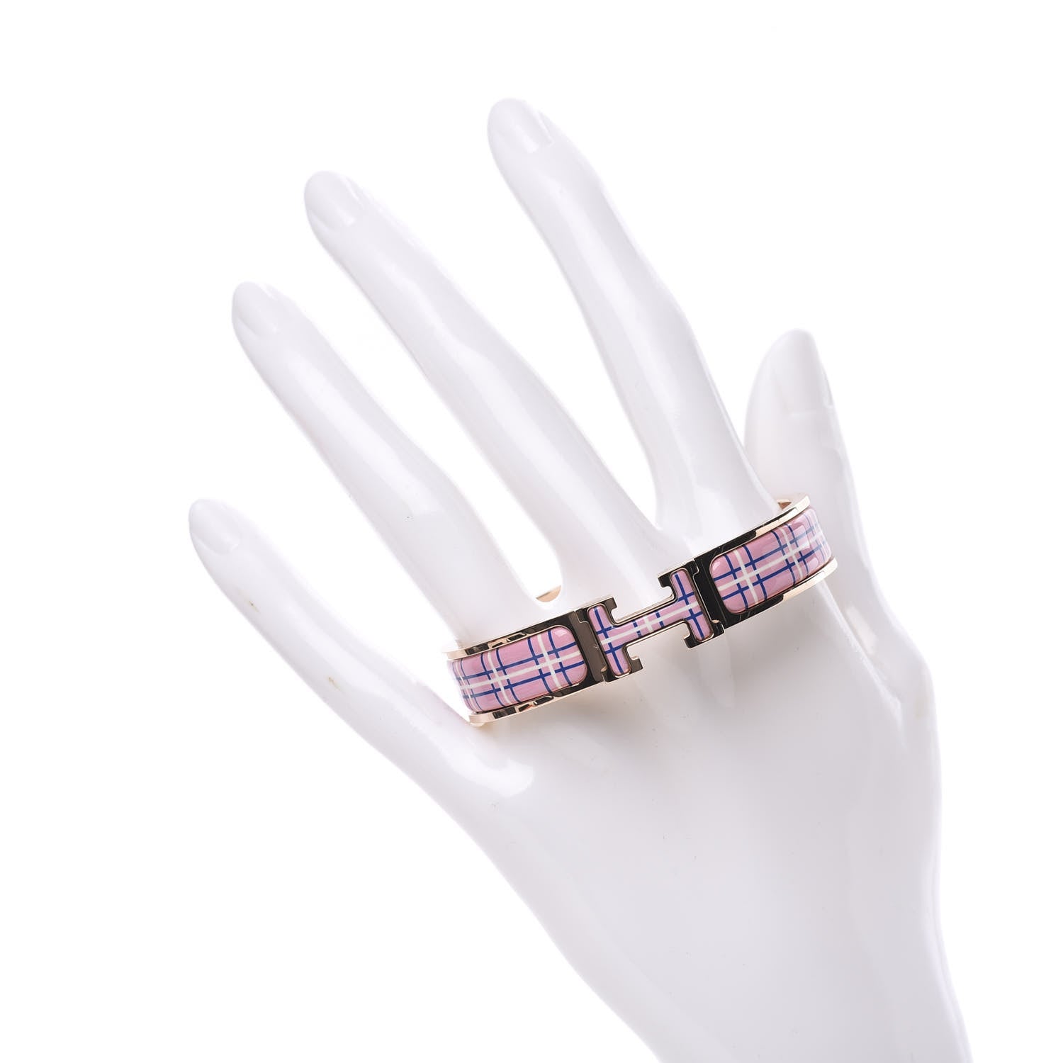 Hermes Enamel Narrow Clic Clac H Tartan Bracelet PM Pink Delirium 2 of 6