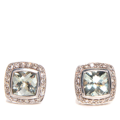 David Yurman Sterling Silver Diamond Prasiolite 7mm Petite Albion Earrings 1 of 6