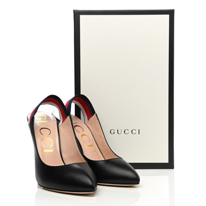 Gucci Malaga Kid Web Sylvie High Heel Slingback Pumps 39 Black 9 of 9