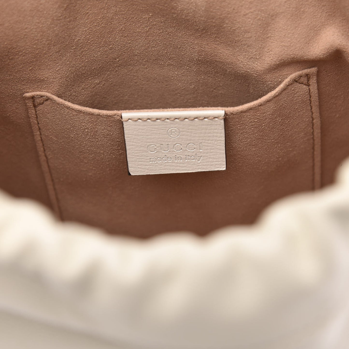 Azalea Sakai Calfskin Horsebit 1955 Drawstring Bucket Bag Mystic White