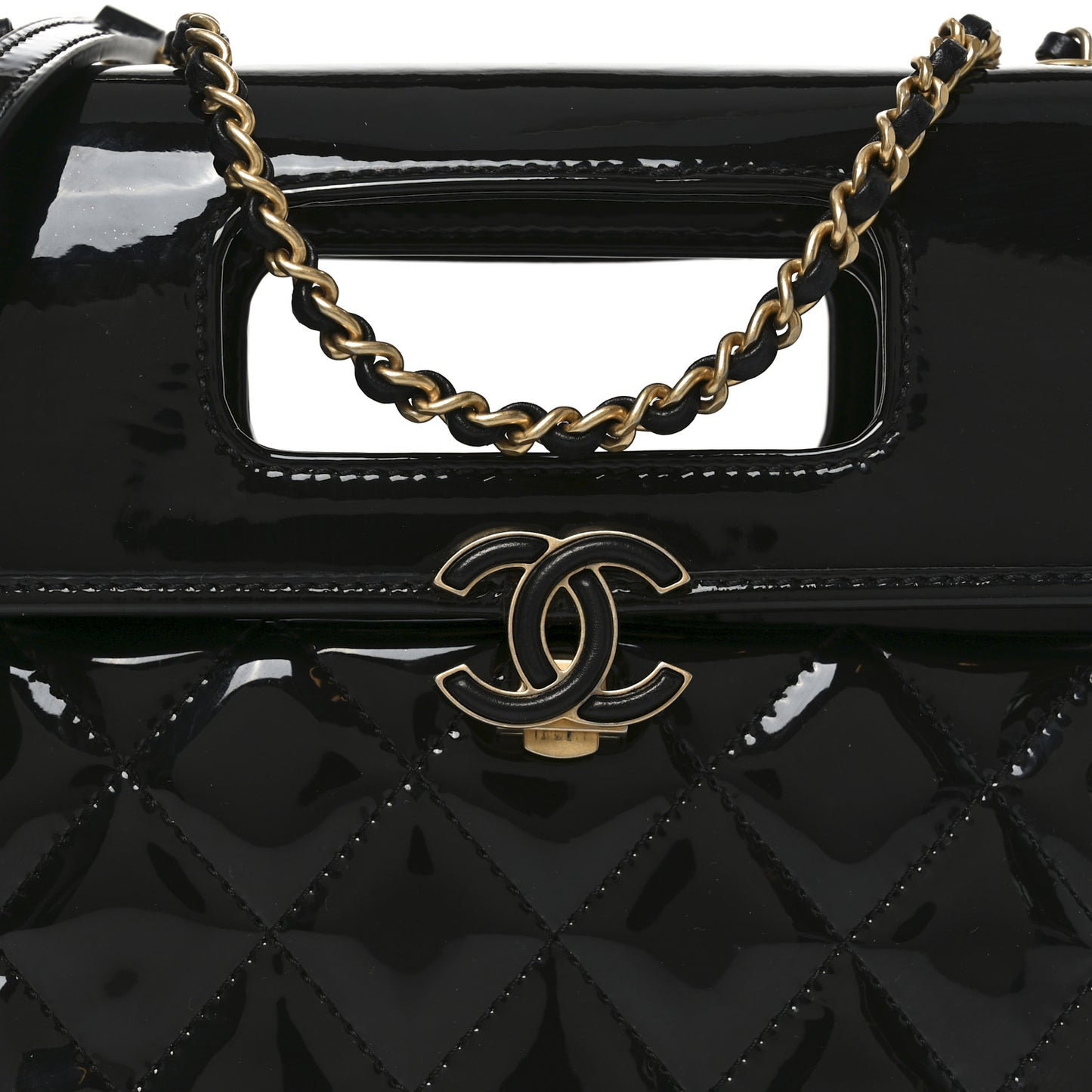 Patent Quilted Mini Graphic Catch Flap Black