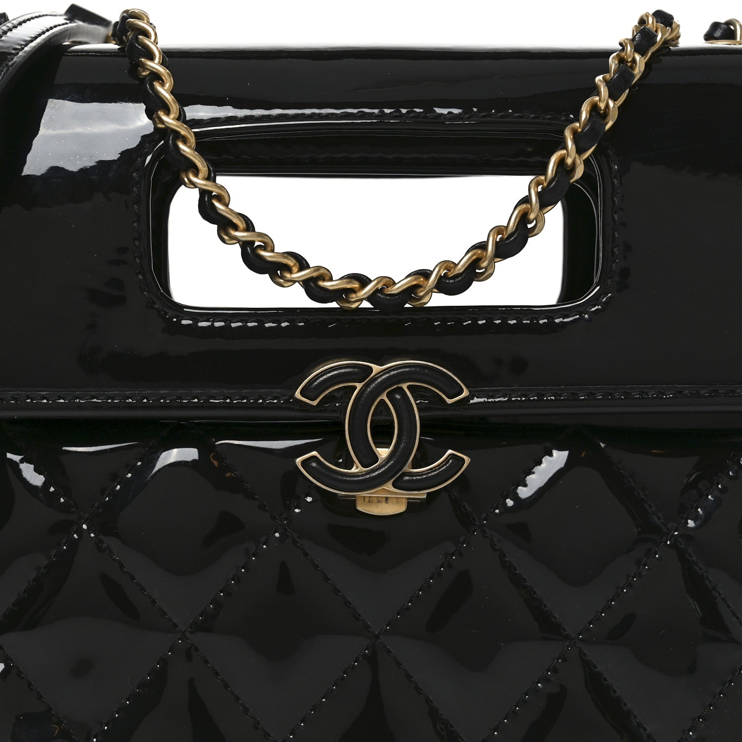 Chanel Patent Quilted Mini Graphic Catch Flap Black 8 of 10