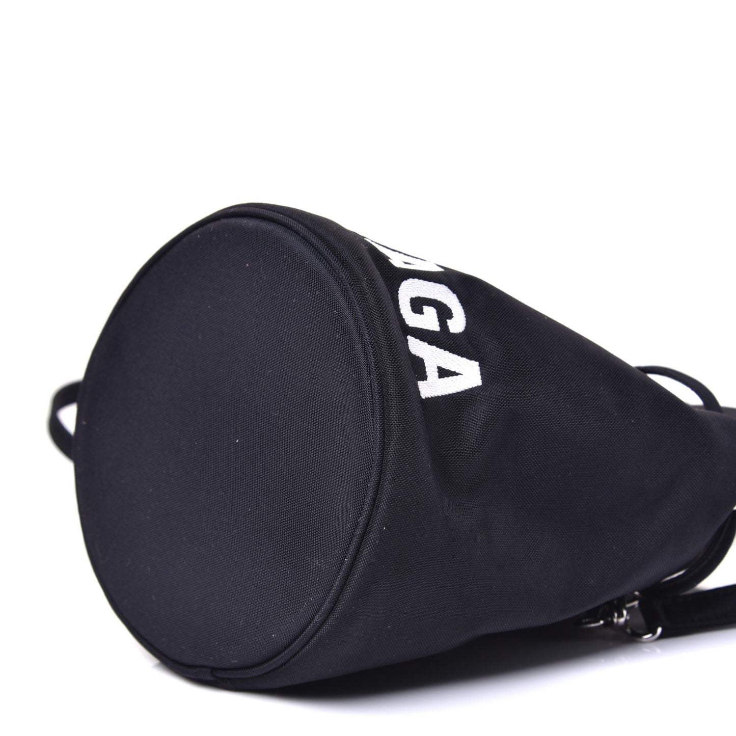 Recycled Sport Nylon Logo Embroidered Wheel Drawstring Bucket Bag XS Black