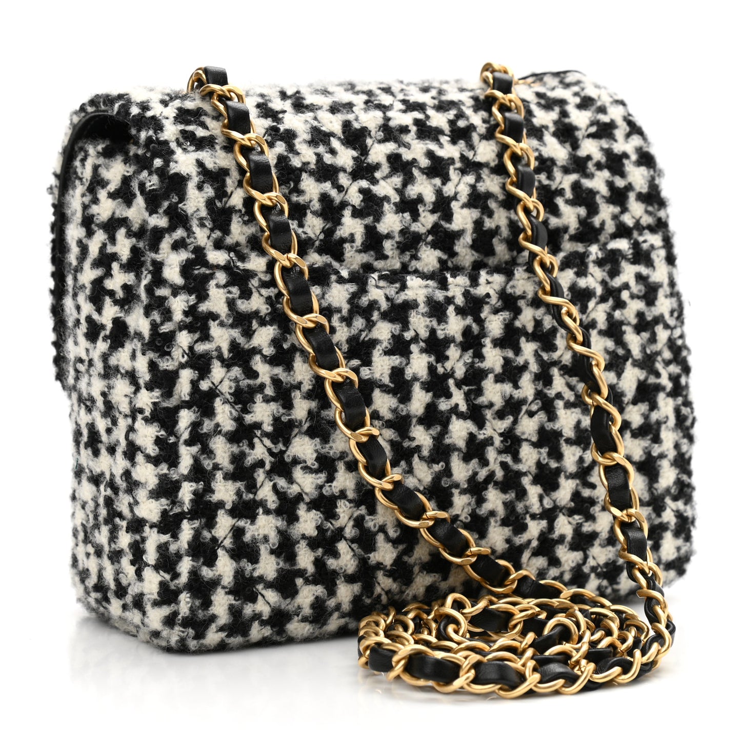 Tweed Houndstooth Mini Square Flap Black White