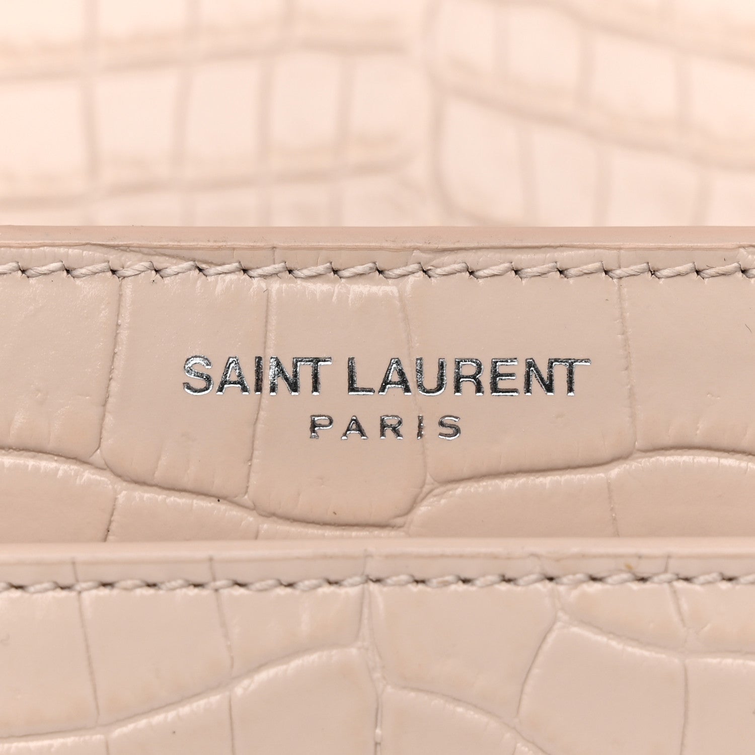 Saint Laurent Calfskin Crocodile Embossed Medium Monogram Sunset Dark Beige 7 of 30