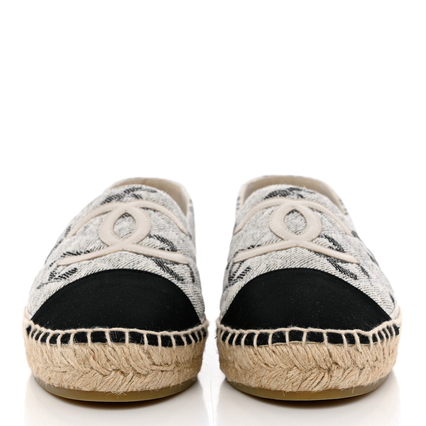 Cotton Jacquard Grosgrain CC Print Espadrilles 39 Grey Black