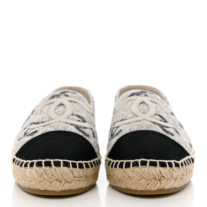 Chanel Cotton Jacquard Grosgrain CC Print Espadrilles 39 Grey Black 2 of 12