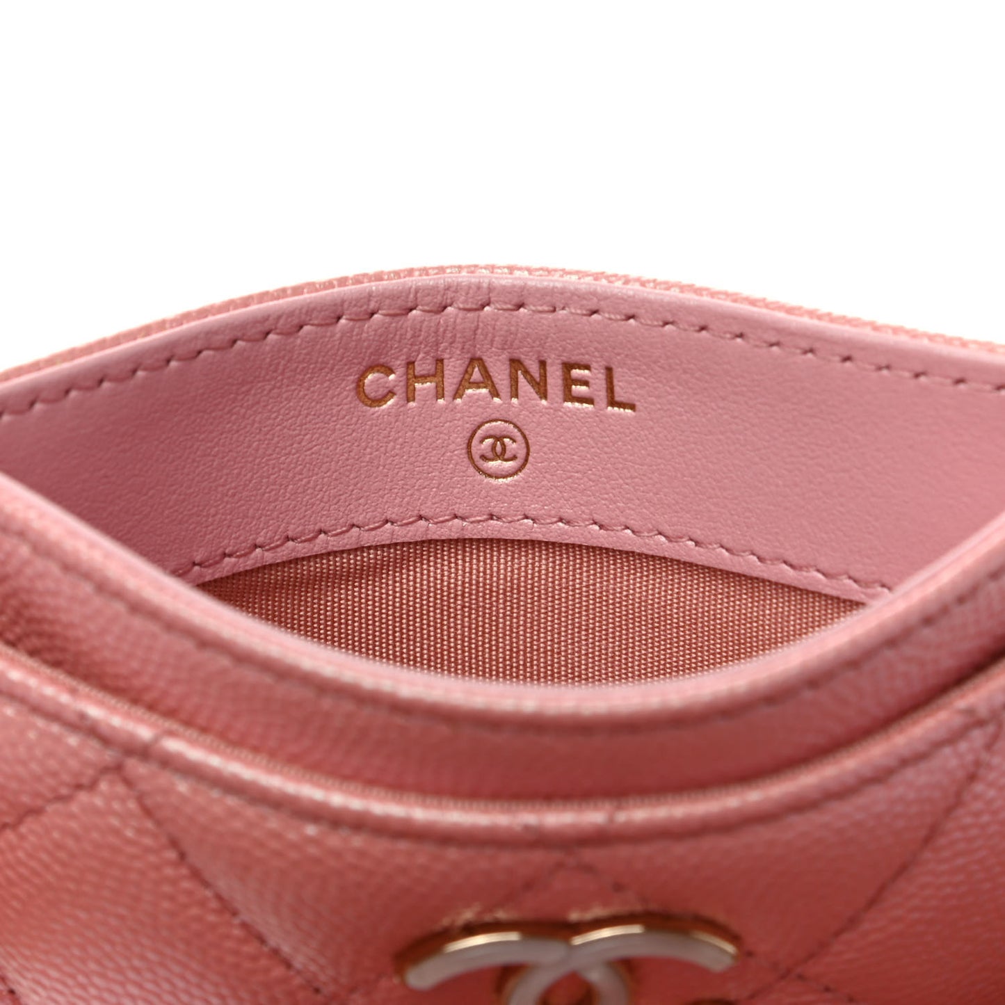 Iridescent Caviar Quilted Card Holder Rose Pink