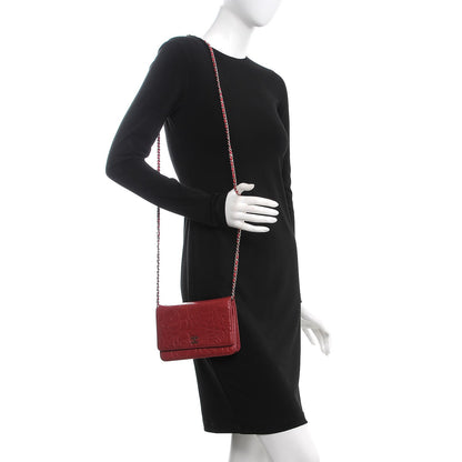 Chanel Lambskin Camellia Embossed Wallet On Chain WOC Red 2 of 14