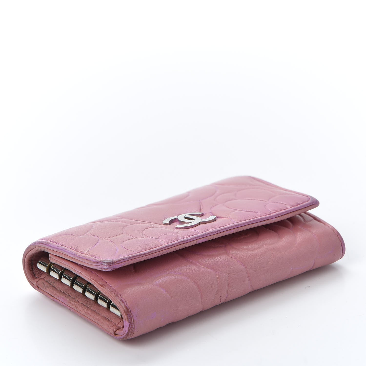 Chanel Metallic Lambskin Camellia Embossed Card Holder Pink 3 of 9