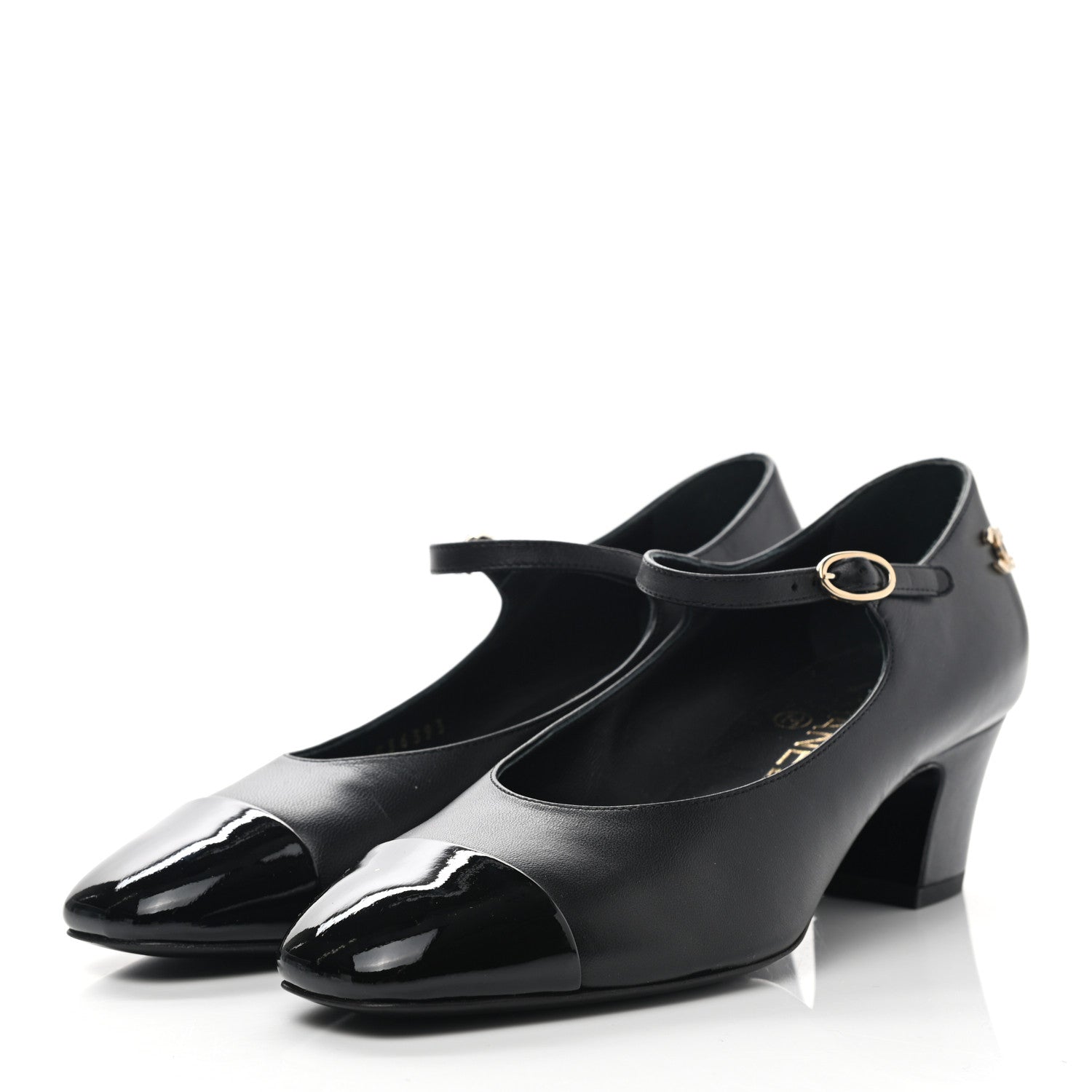 Chanel Patent Lambskin Cap Toe Mary Jane Mid Heel Strap Pumps 36 Black 5 of 20