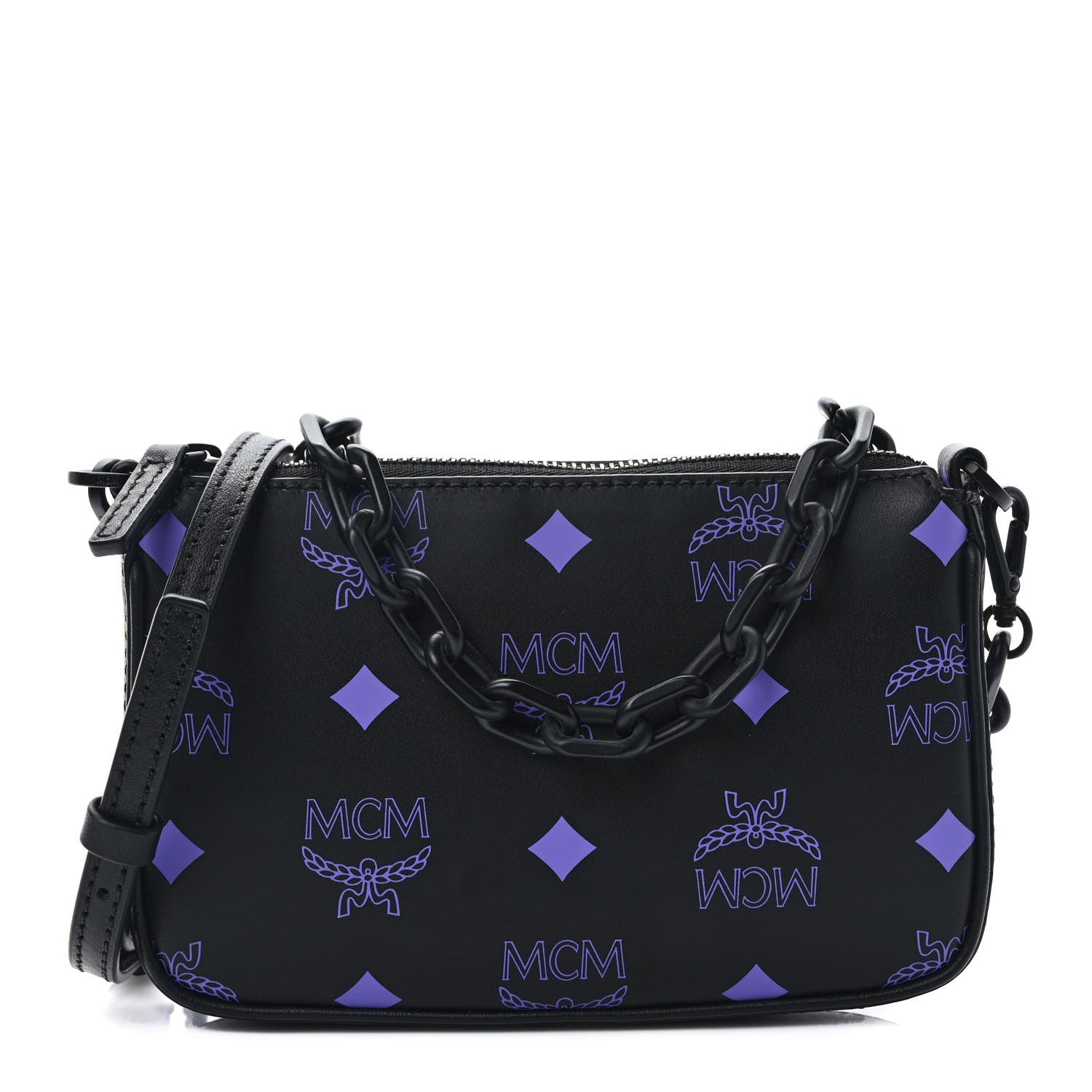 MCM Calfskin Visetos Color Splash Logo Pouch On Chain Mini Dahlia Purple 1 of 9