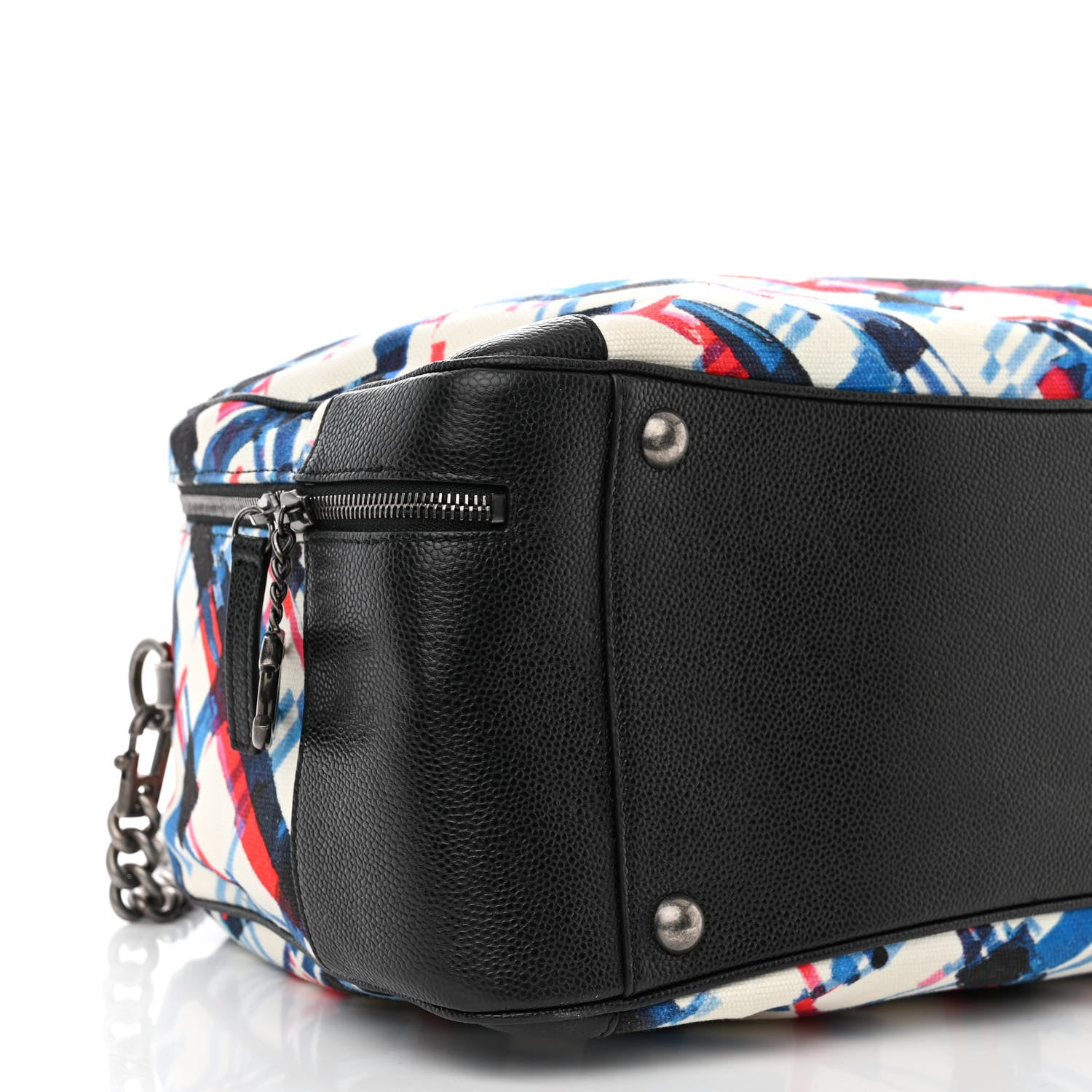 Chanel Caviar Printed Canvas Bowling Bag White Red Blue Black 9 of 10