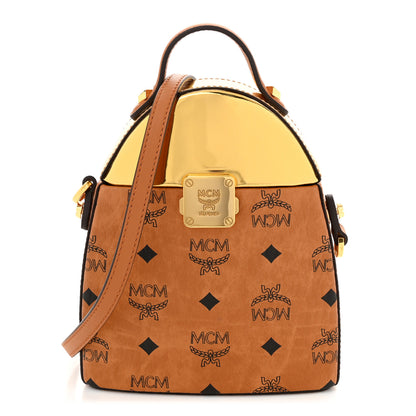 MCM Metallic Calfskin Visetos Stark Pushlock Clutch Cognac 1 of 9