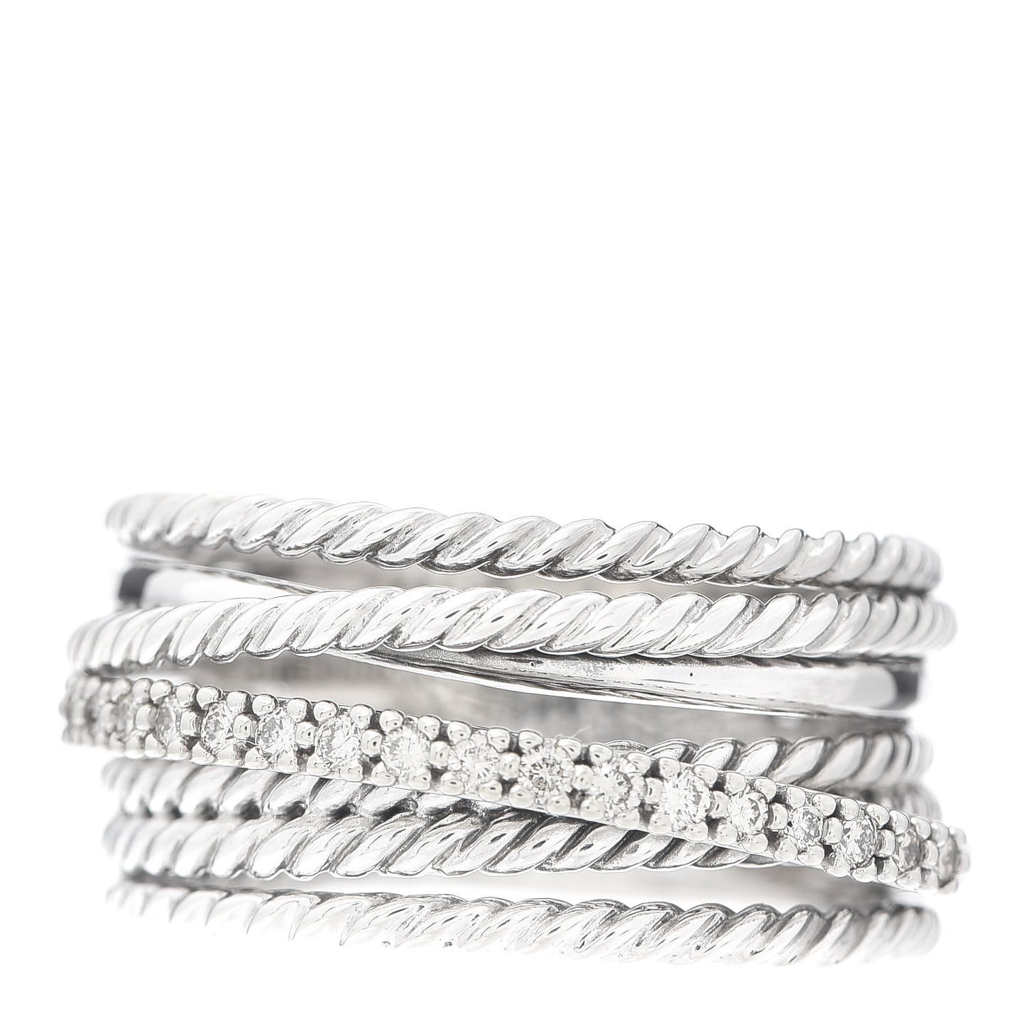 Sterling Silver 14K White Gold Diamond 11mm Wide Crossover Cable Ring 58 8.5