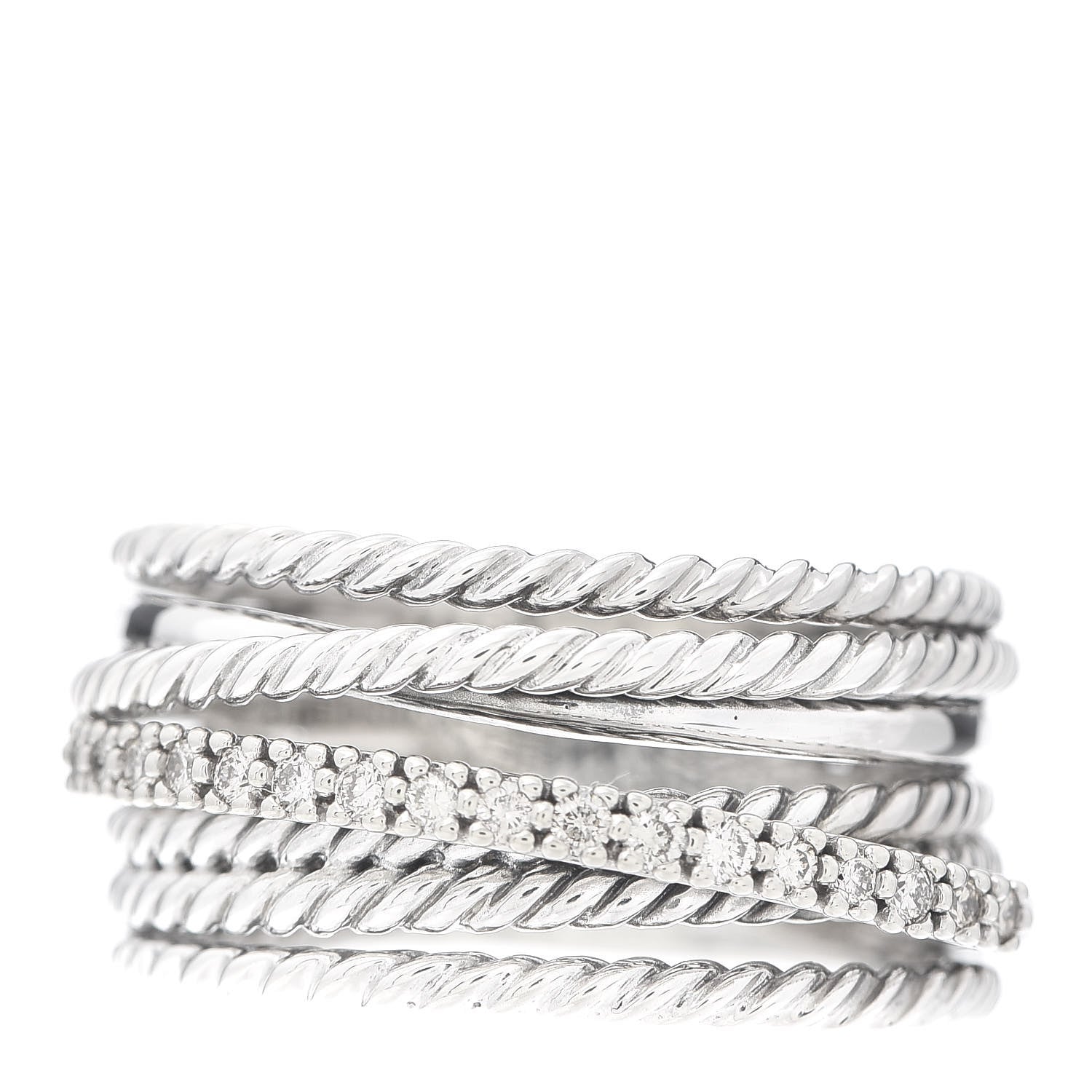 David Yurman Sterling Silver 14K White Gold Diamond 11mm Wide Crossover Cable Ring 58 8.5 1 of 4