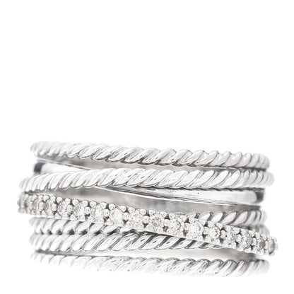 David Yurman Sterling Silver 14K White Gold Diamond 11mm Wide Crossover Cable Ring 58 8.5 1 of 4