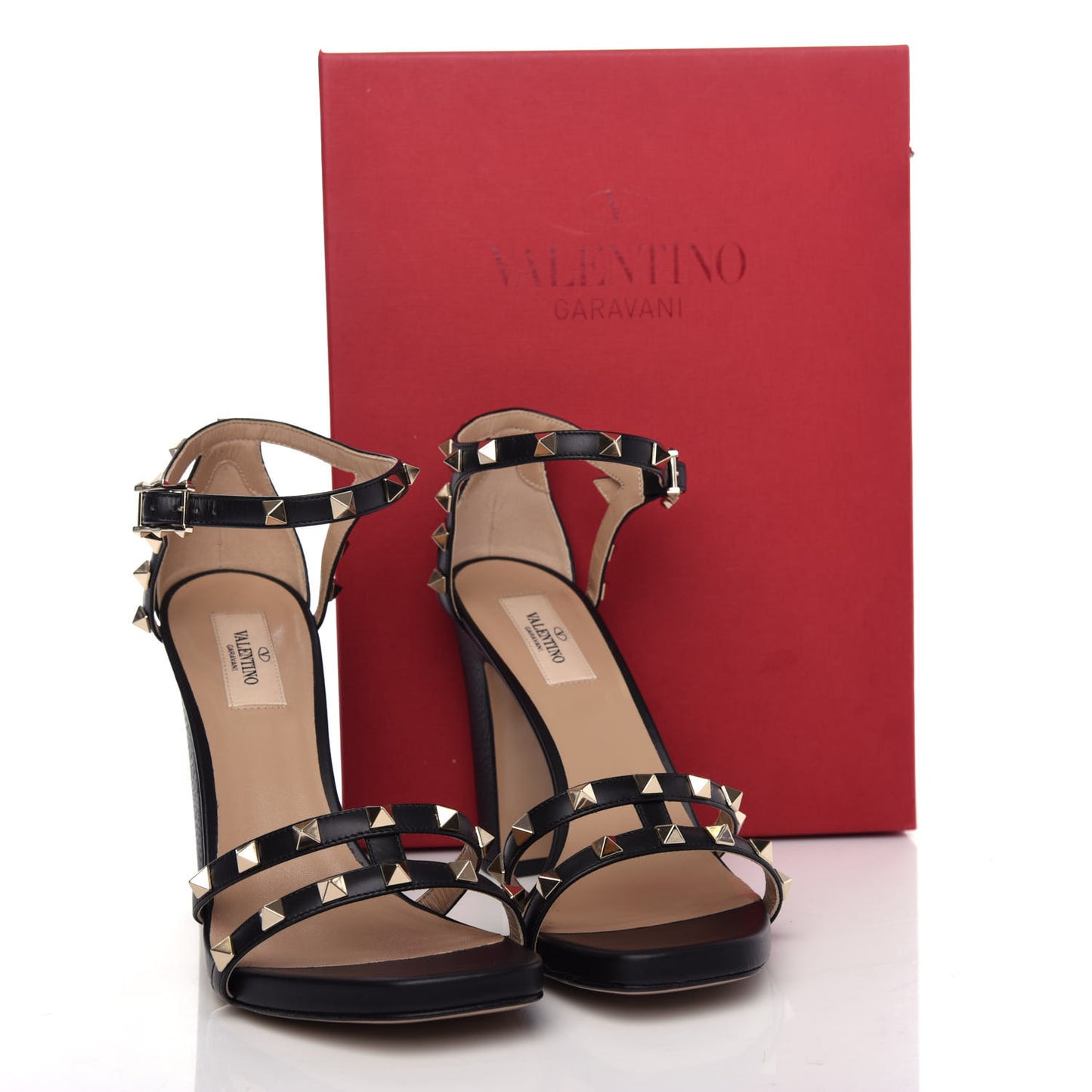 Calfskin Rockstud Cross Strap 05/105mm Sandals 39.5 Black
