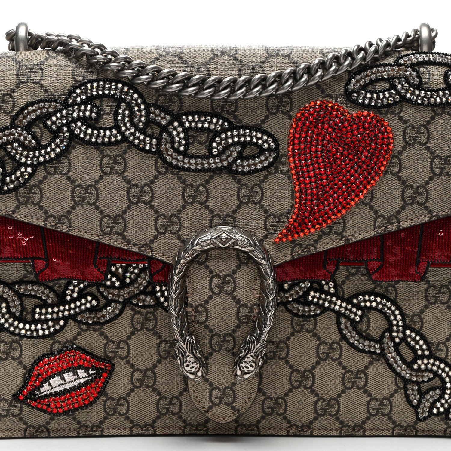 Gucci GG Supreme Monogram Embroidered Medium Dionysus Shoulder Bag Beige Multi 8 of 10