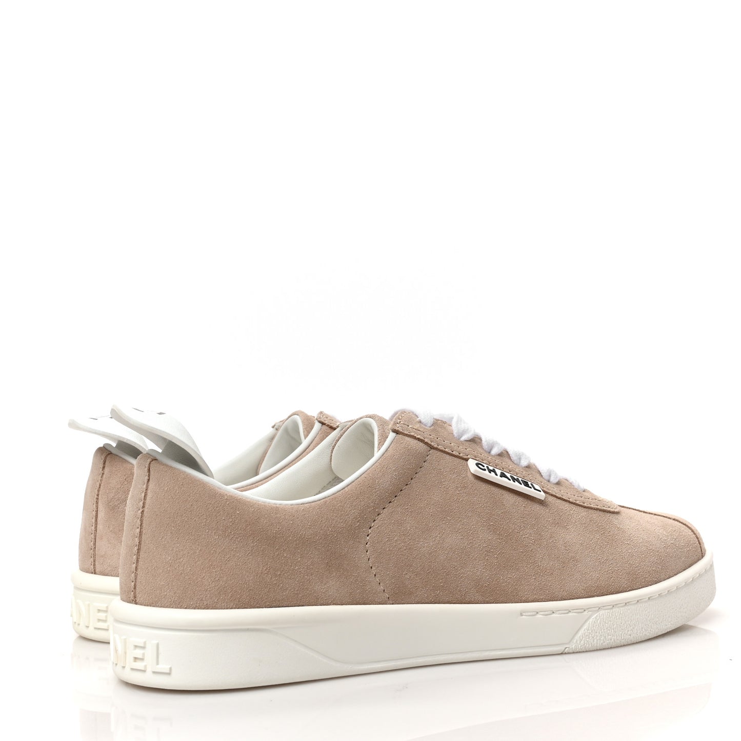Suede Calfskin Womens Sneakers 38.5 Dark Beige