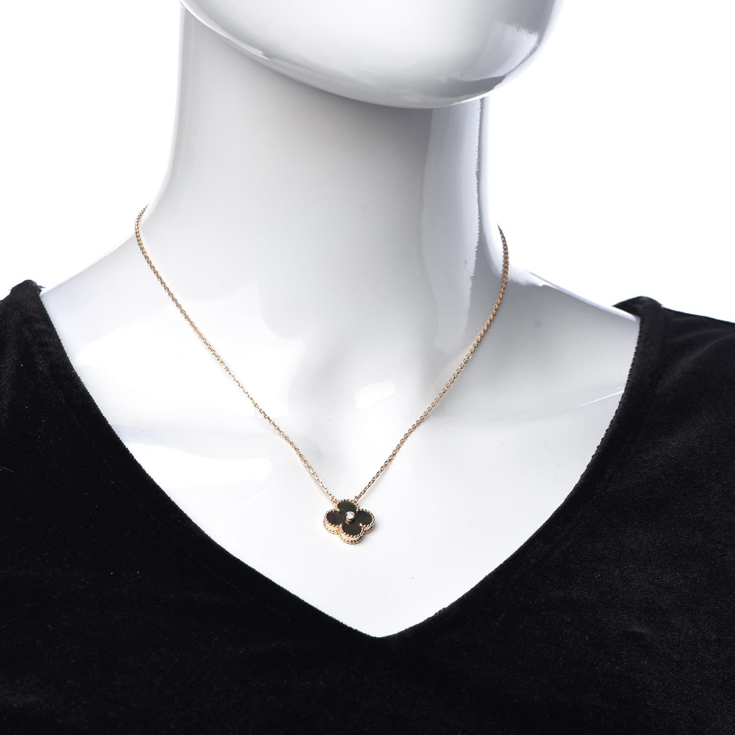 Van Cleef & Arpels 18K Rose Gold Diamond Grey Mother of Pearl Vintage Alhambra Pendant Necklace 2 of 8