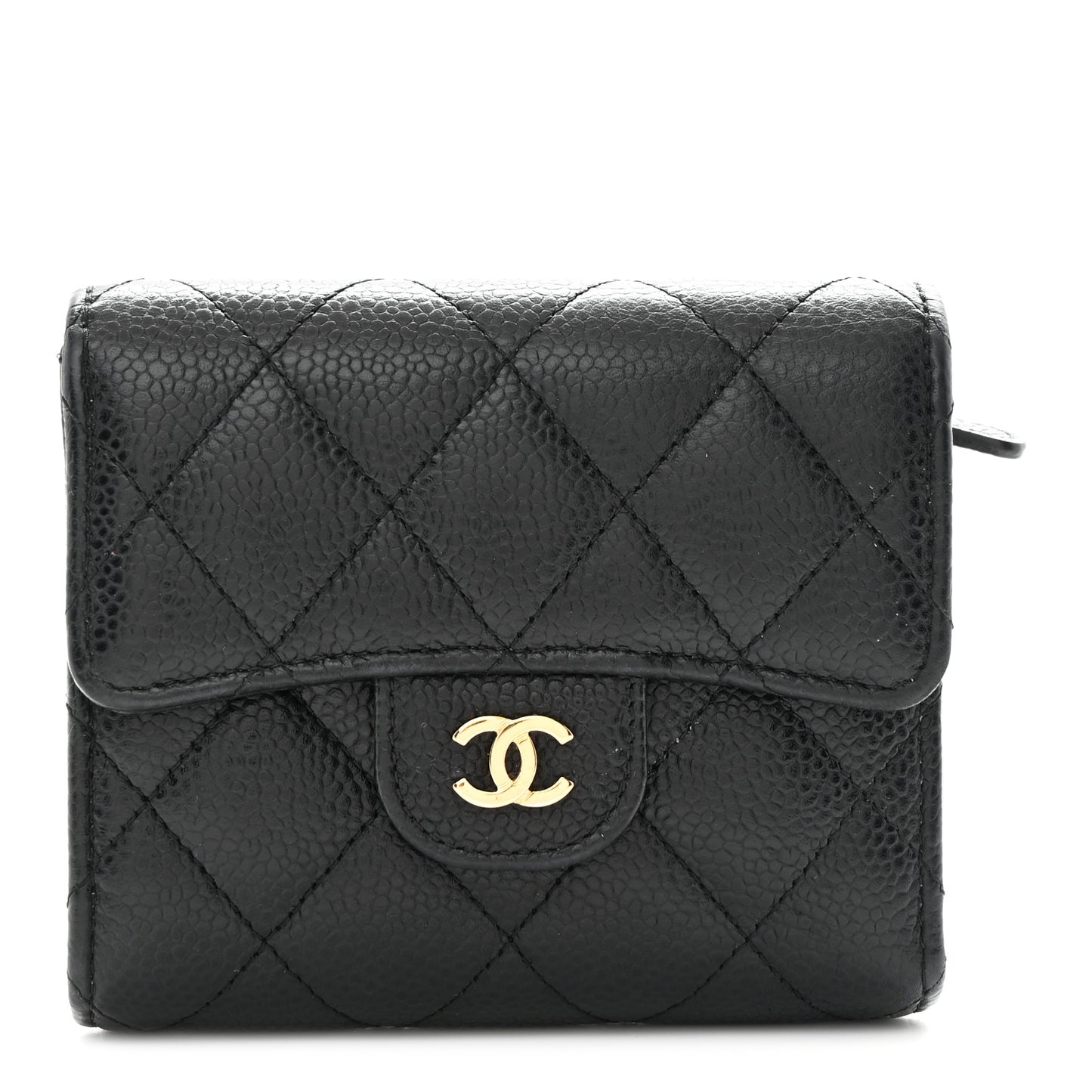 Caviar Quilted Compact Flap Wallet Black