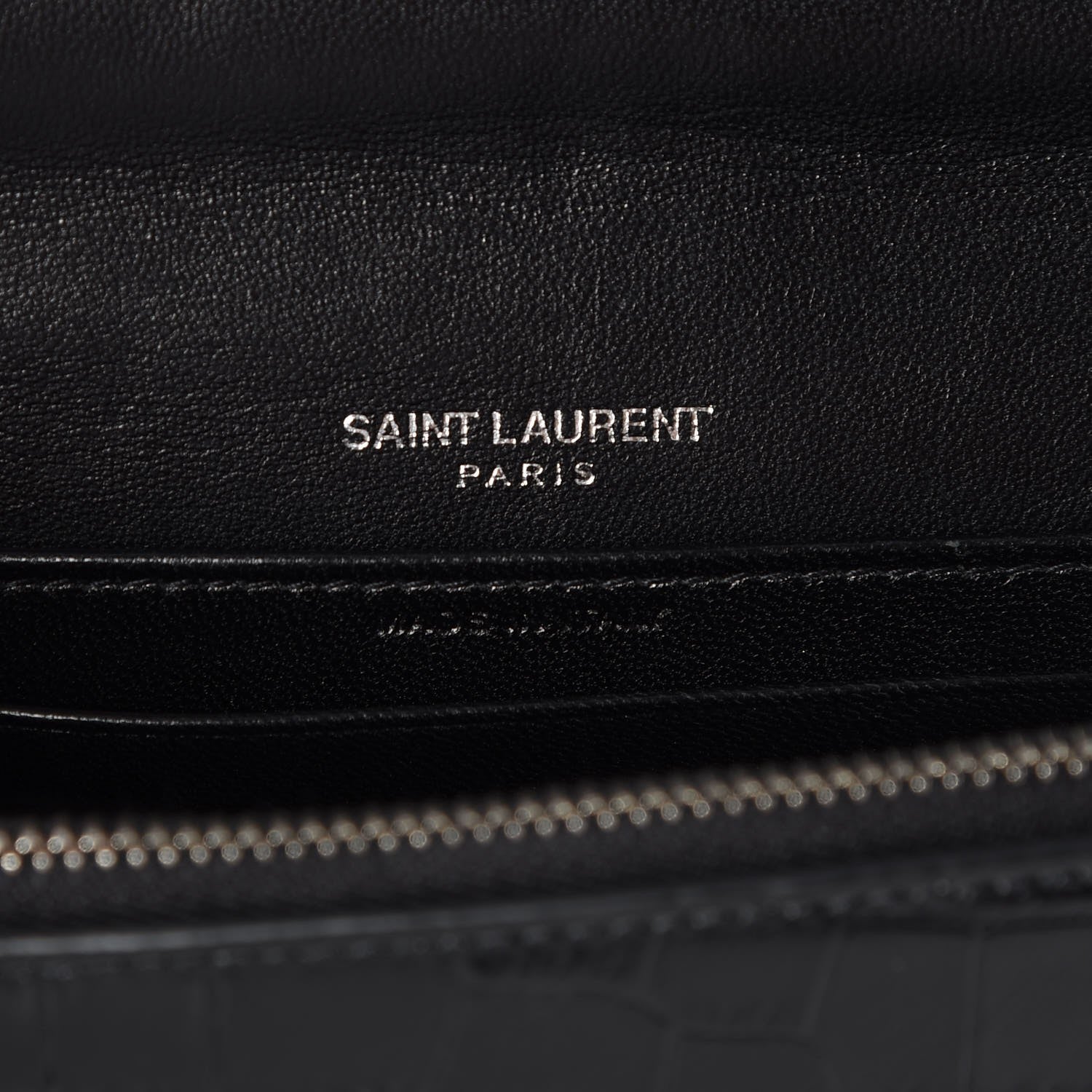 Saint Laurent Calfskin Crocodile Embossed Monogram Toy Kate Strap Wallet Black 7 of 13
