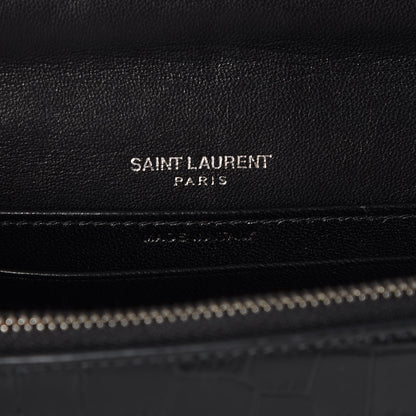 Saint Laurent Calfskin Crocodile Embossed Monogram Toy Kate Strap Wallet Black 7 of 13