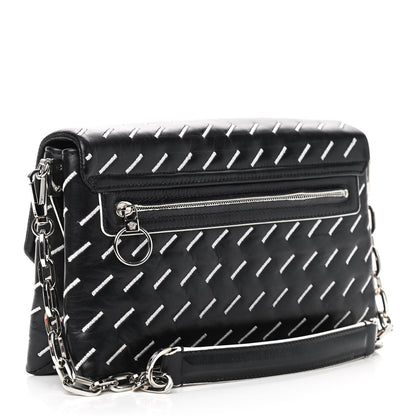 Versace Calfskin Embroidered Chain Shoulder Bag Black White 3 of 9