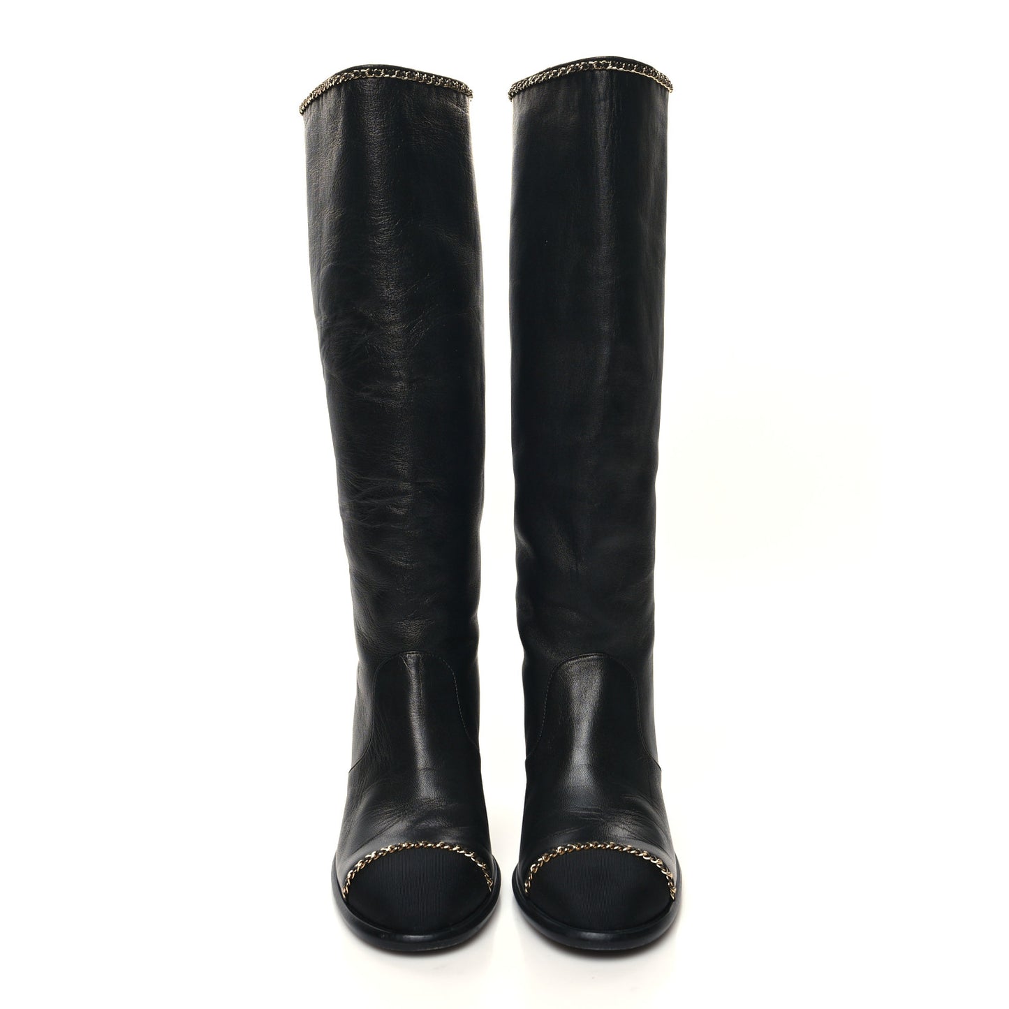 Lambskin Grosgrain Chain High Boots 39 39 Black