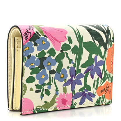 Gucci X KEN SCOTT New Shangai Calfskin Jardin D'Avril Floral Print Horsebit 1955 Card Case Wallet Ivory Pink 3 of 15