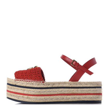 Gucci Cotton Malaga Kid Crochet Pearly GG Lilibeth Espadrille Platform Sandals 39 Hibiscus Red 1 of 13