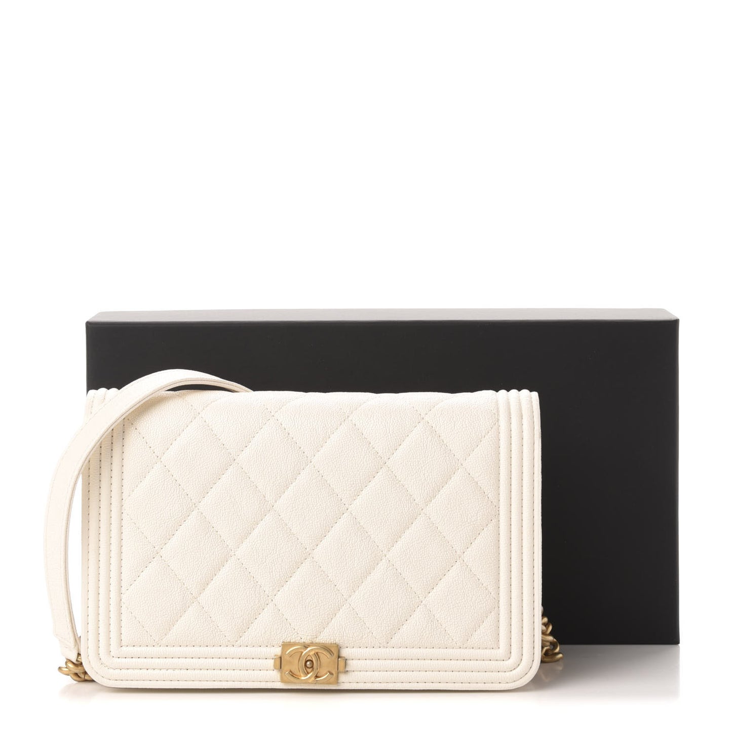 Caviar Quilted Boy Wallet On Chain WOC White