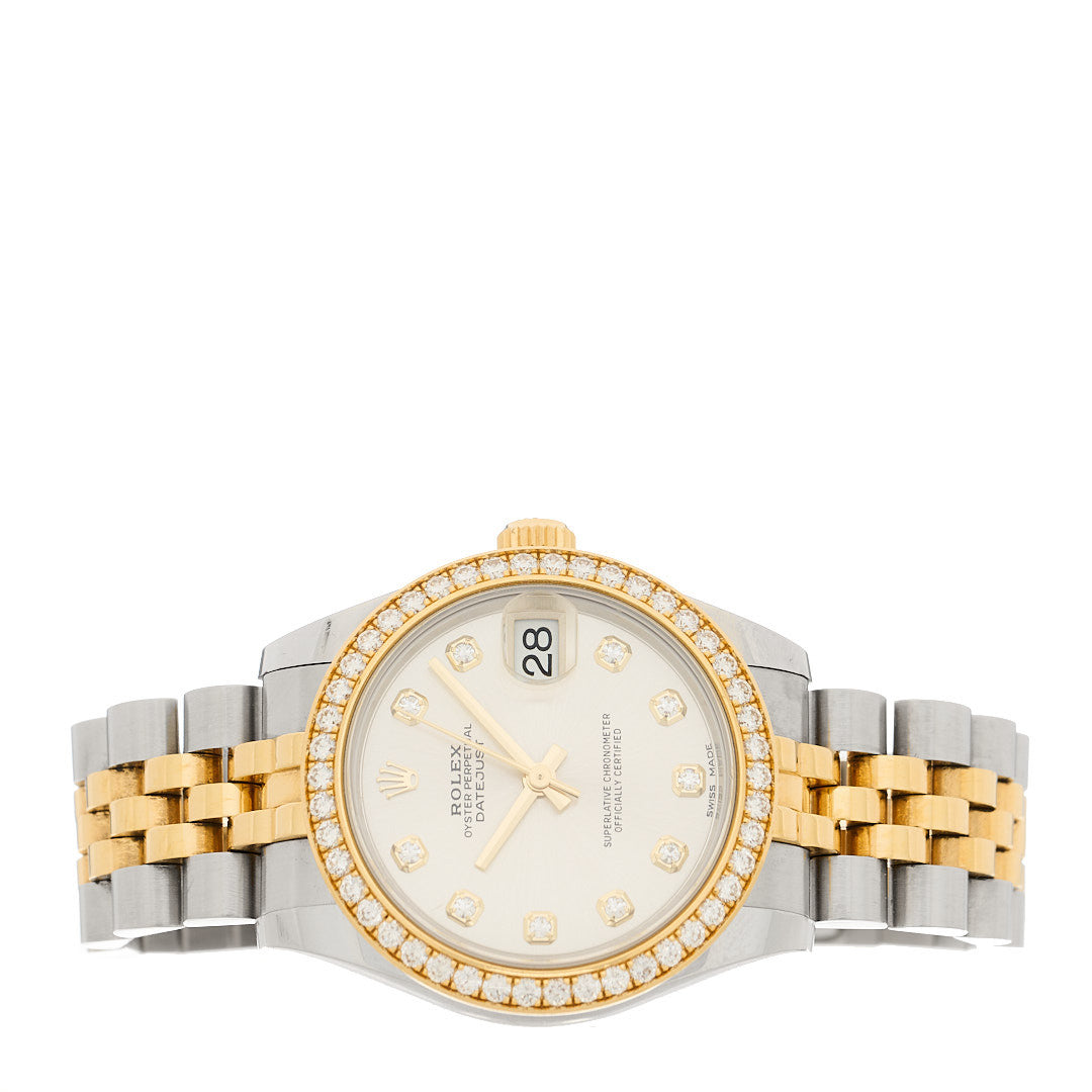Stainless Steel 18K Yellow Gold Diamond 31mm Oyster Perpetual Datejust Watch Silver 178383