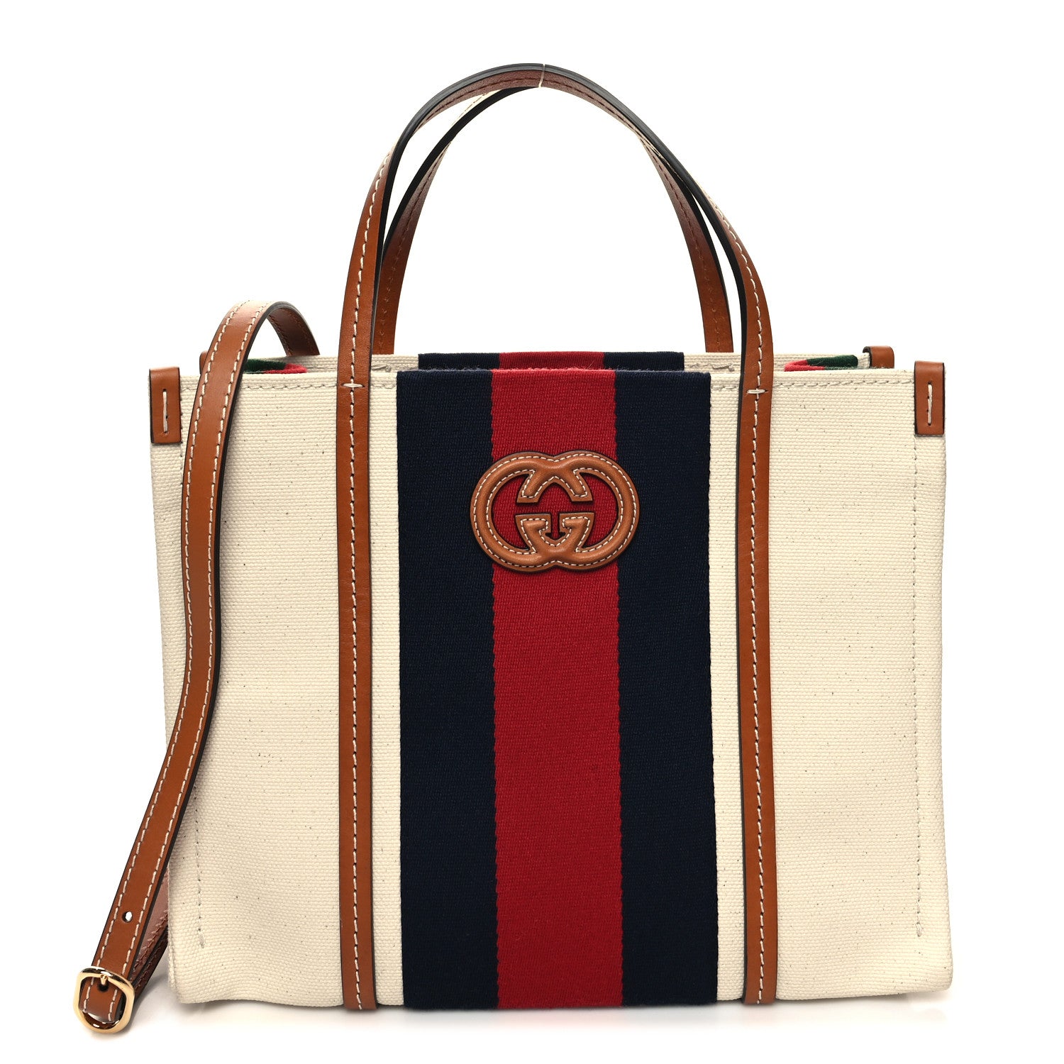 Gucci Canvas Calfskin Web Small Interlocking G Tote Bag Red Blue 1 of 13