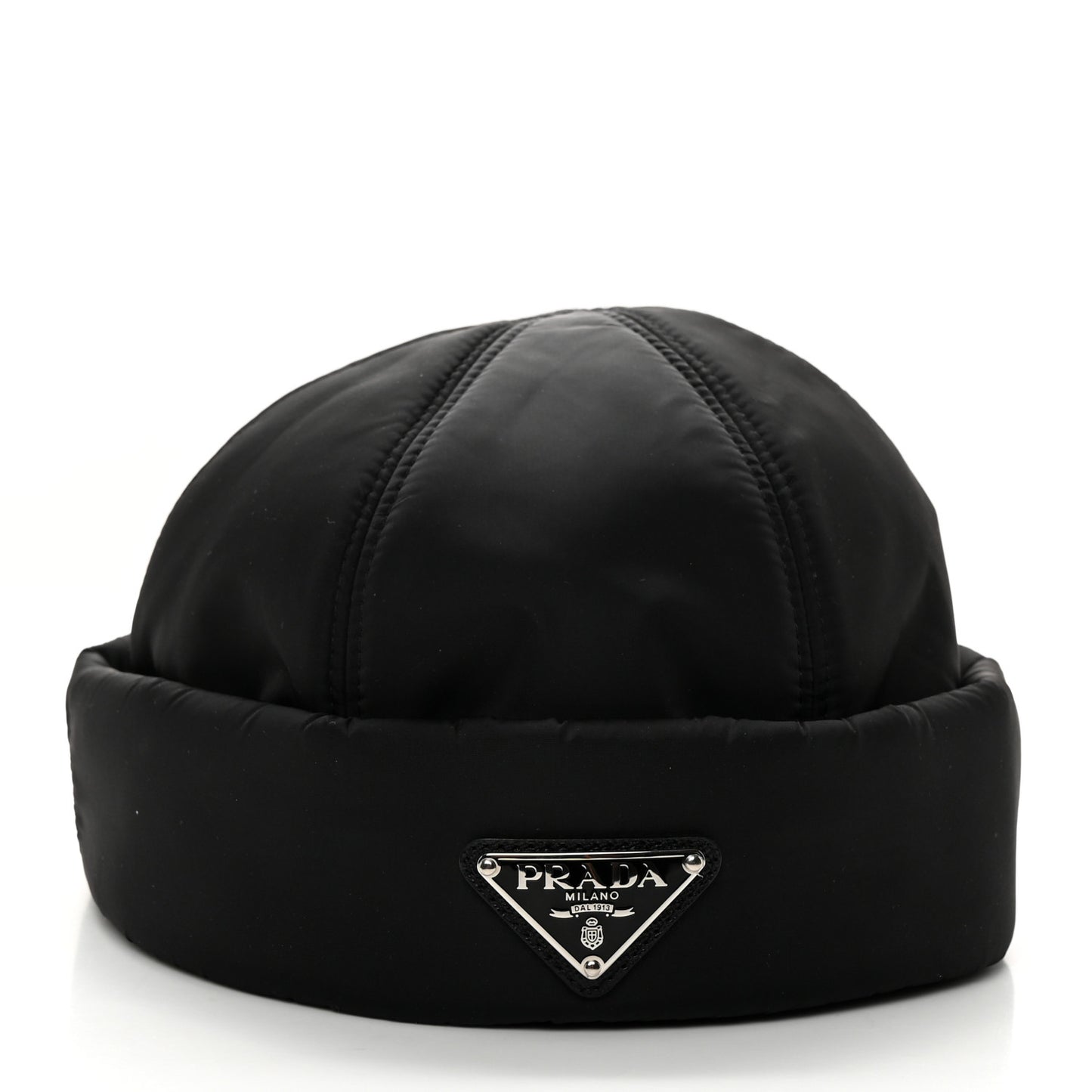 Re-Nylon Padded Metal Triangle Logo Mens Beanie L Black